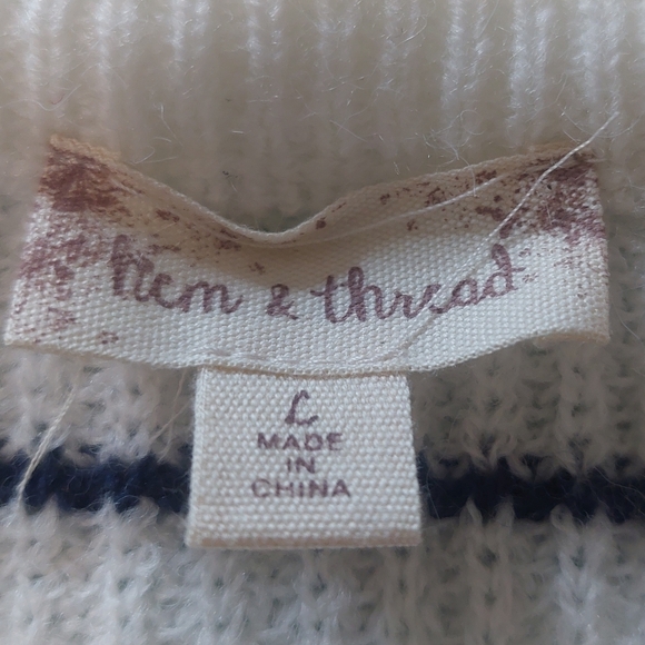 Hem & Thread Crew Sweater Large Blue And White - Picture 3 of 8
